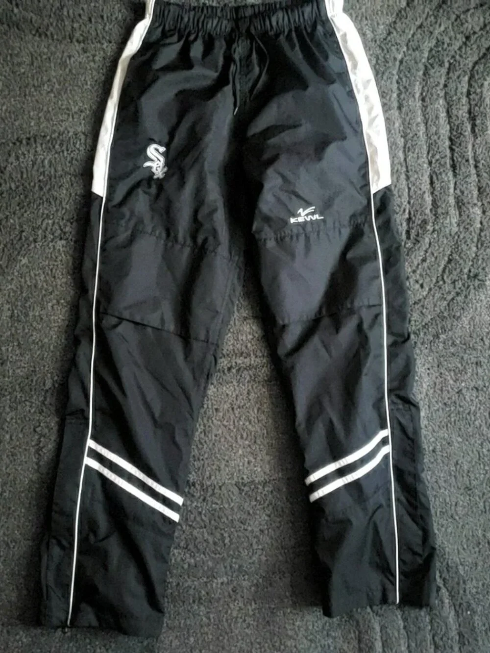 Kewl Men's White Sox Black Track Pants Drawstring Size S Zip Leg